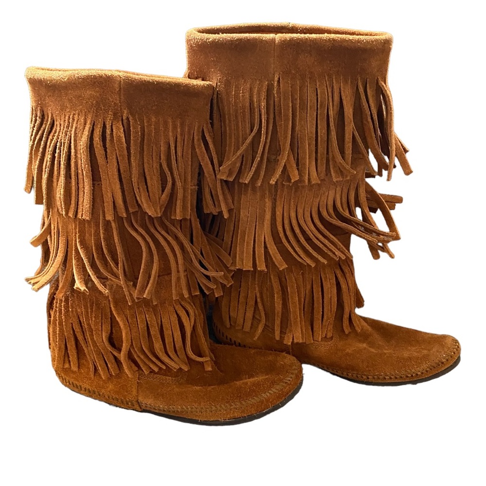 Minnetonka Brown Suede Fringe Three Row Tassel Bo… - image 4